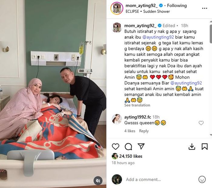 Ayu Ting Ting dilarikan ke RS usai rayakan ultah yang ke-33 tahun. Umi Kalsum ungkap kondisi sang putri
