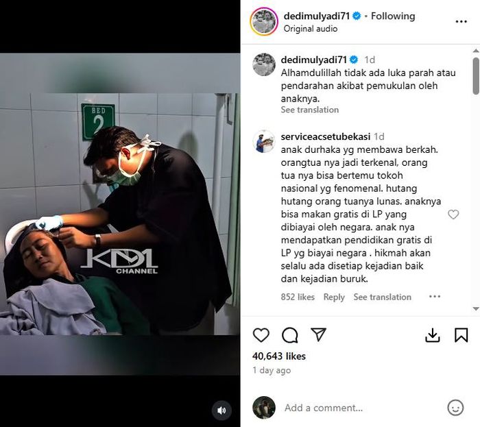 Gubernur Jawa Barat, Dedi Mulyadi temui ibu yang dianiaya anak di Bekasi. 