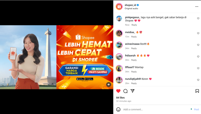 Tangkap layar iklan Shopee di akun Instagram @shopee_id