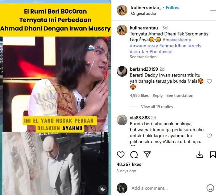El Rumi ungkap beda perlakuan Ahmad Dhani dan Irwan Mussry ke Maia Estianty, sang ayah kandung tak bisa romantis?