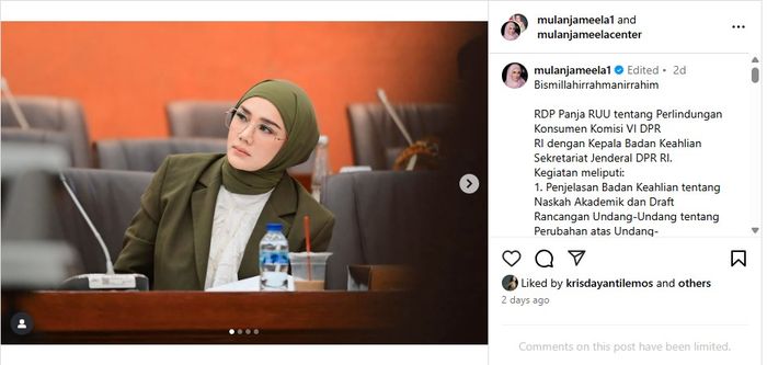 Unggahan Instagram Mulan Jameela.