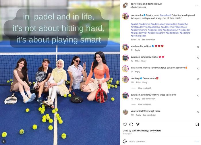 Unggahan Instagram dokter Siska, saat Reza Gladys bermain padel.