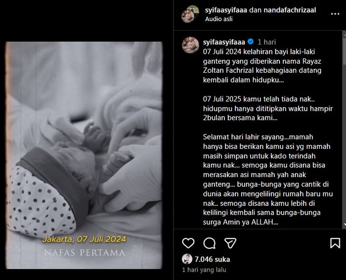 Adik Ayu Ting Ting, Syifa masih berduka, sang putra bungsu seharusnya ulang tahun pada 7 Juli.