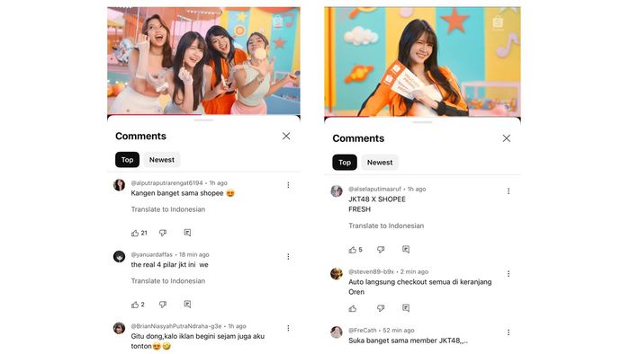 Komentar bernada positif ikut meramaikan kolom komentar di kanal YouTube JKT48