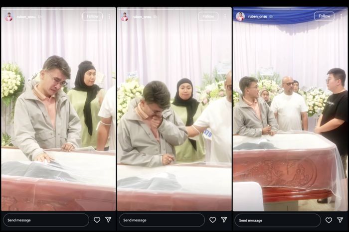 Momen Ruben Onsu datang ke rumah duka ayah Sarwendah.