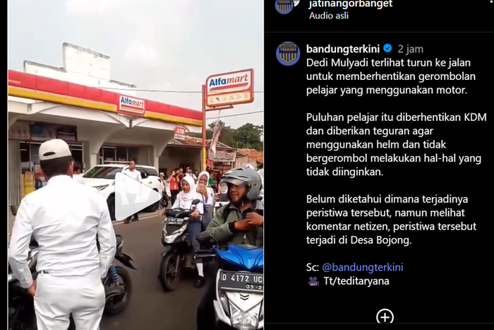 Gubernur Jabar Dedi Mulyadi cegat rombongan siswa yang merokok dan mengendarai motor tanpa helm di Cipendeuy.