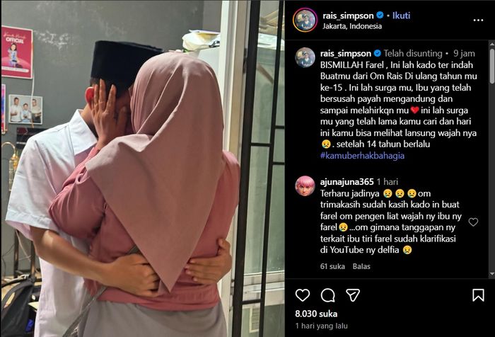Farel Prayoga akhirnya bertemu ibu kandungnya setelah 14 tahun berpisah.