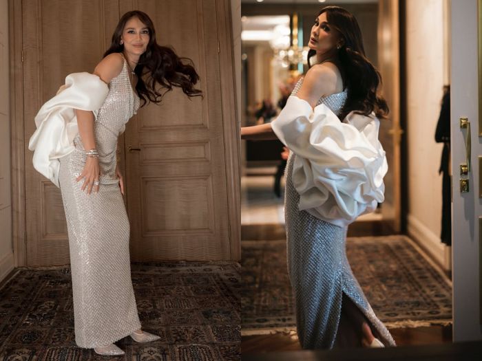 Gaun resepsi Luna Maya yang dirancang oleh Sebastian Gunawan.