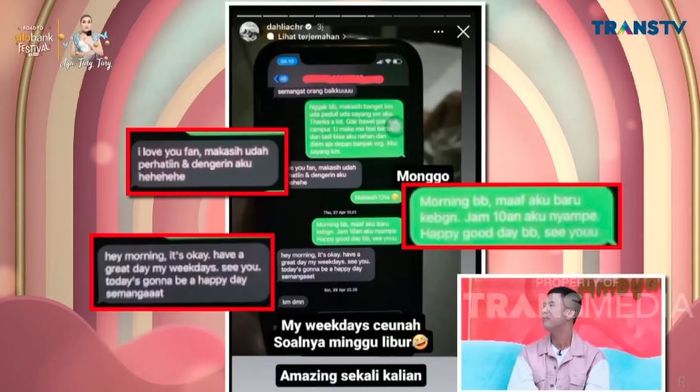 Tangkapan layar pesan singkat yang diduga jadi bukti perselingkuhan Fandy dengan seorang artis.