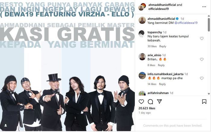 Ahmad Dhani memberikan izin untuk restoran yang ingin memutar lagu Dewa 19.