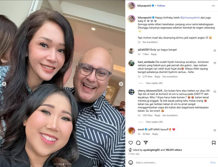 Kiky Saputri bersama Maia Estianty dan Irwan Mussry.