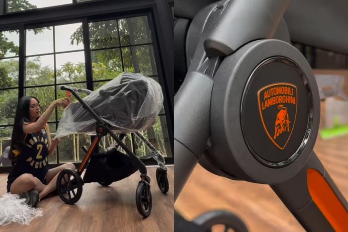 Unggahan Erika Carlina unboxing stroller bayi harga fantastis.