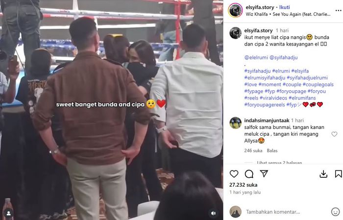 Maia Estianty peluk Syifa Hadju usai El Rumi menang tinju lawan Jefri Nichol