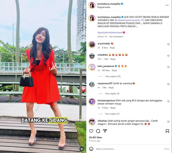 Lucinta Luna ungkap rasa kecewa usai tak bisa masuk ke ruang sidang Nikita Mirzani.