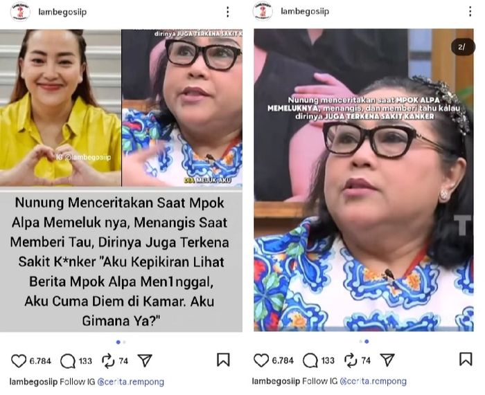 Nunung kenang momen Mpok Alpa sewaktu hamil yang curhat soal kanker.