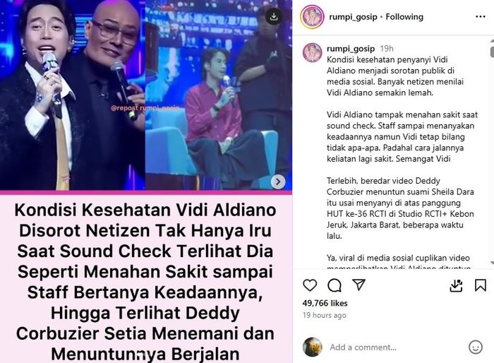 Vidi Aldiano dituntun Deddy Corbuzier usai nyanyi di atas panggung, kondisi kesehatan suami Sheila Dara jadi sorotan. 