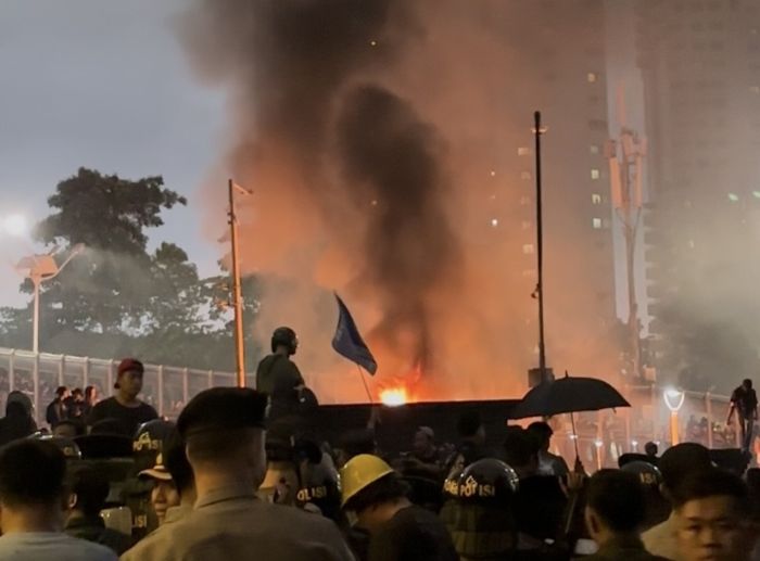 Kondisi demo di Polda Metro Jaya, Jumat (29/8/2025).  