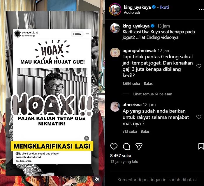 Klarifikasi Uya Kuya.