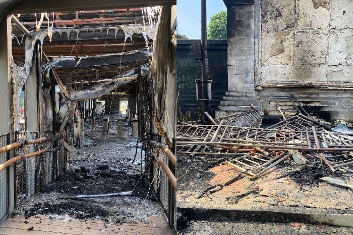 Penampakan tujuh halte TransJakarta di berbagai titik Jakarta ludes terbakar