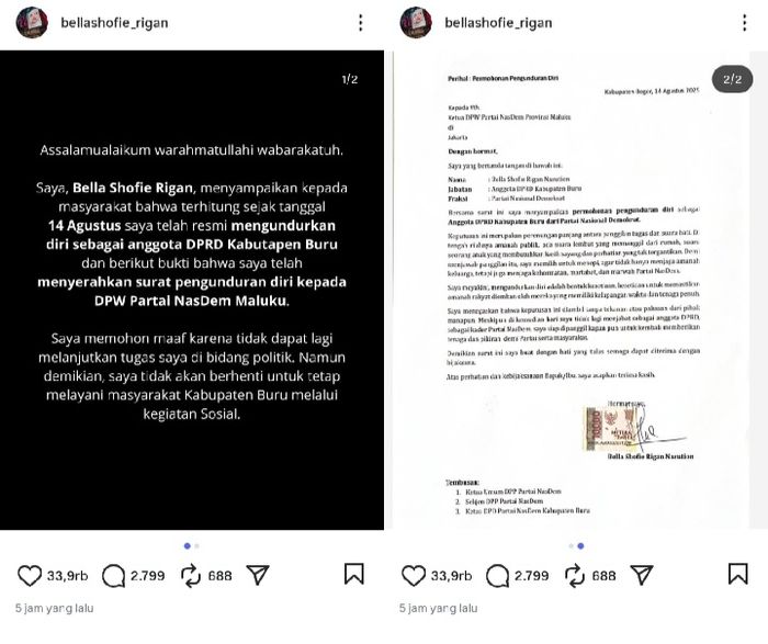 Bella Shofie mundur sebagai anggota DPRD.