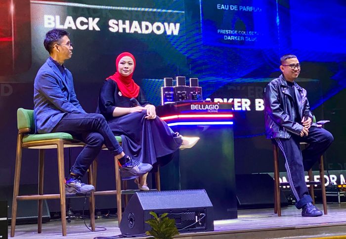 (ki-ka) Brand Manager Bellagio Homme Ivansyah, Head of Marketing Priskila Risa Trisanti, dan Brand Development Manager Priskila Muh. S Husein.