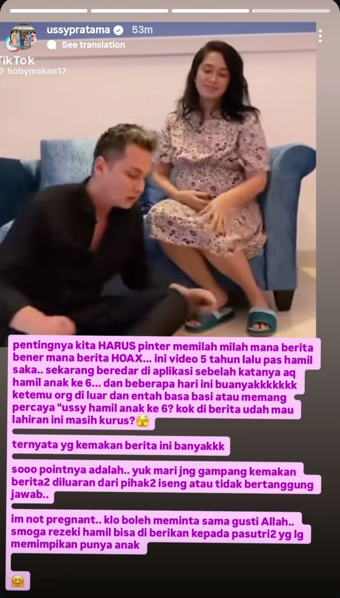 Ussy Sulistiawaty buka suara soal hoax dirinya hamil anak keenam.