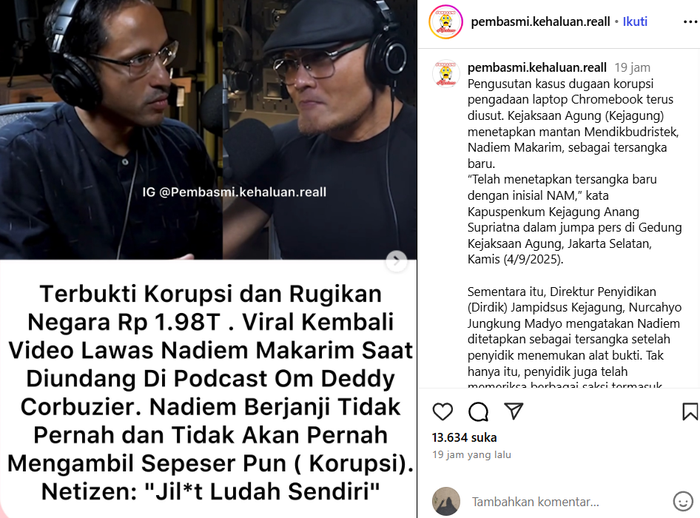 Nadiem Makarim pernah mengaku tak akan korupsi di depan Deddy Corbuzier