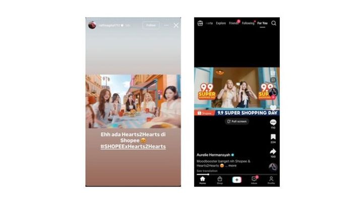 Raffi Ahmad dan Aurel Hermansyah membagikan cuplikan iklan Shopee bersama Hearts2Hearts.
