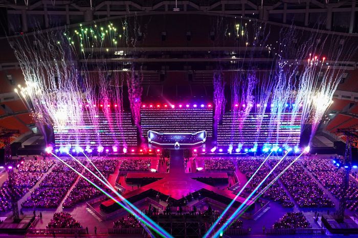 Konser NCT Dream di Jakarta International Stadium (JIS), Jakarta Utara pada Sabtu (27/9/2025).