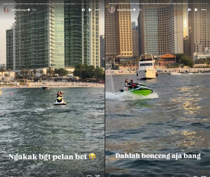 Tasya Farasya main jetski menikmati liburan di Dubai.