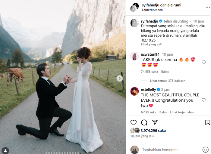 El Rumi lamar Syifa Hadju di Swiss