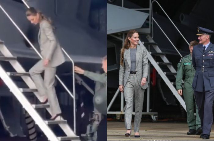Gaya Anggun Kate Middleton Jalan Mundur Saat Turun dari Pesawat