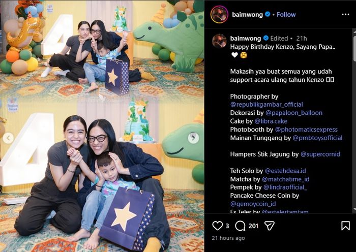 Baim Wong posting foto putra keduanya, Kenzo yang berulang tahun. Tak terlihat Paula Verhoeven.