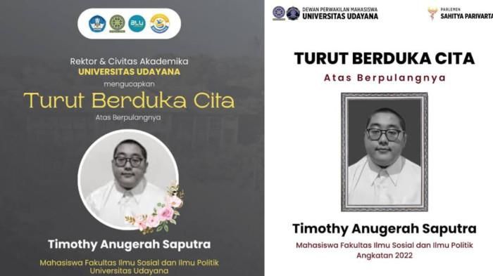 Simak kronologi tewasnya Timothy Anugerah, Mahasiswa Universitas Udayana yang diduga terjun dari lantai 2. 