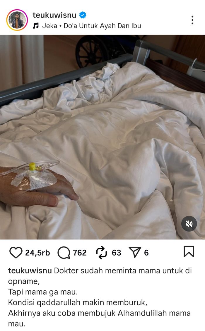 Kondisi kesehatan ibunda Teuku Winu tengah menurun.