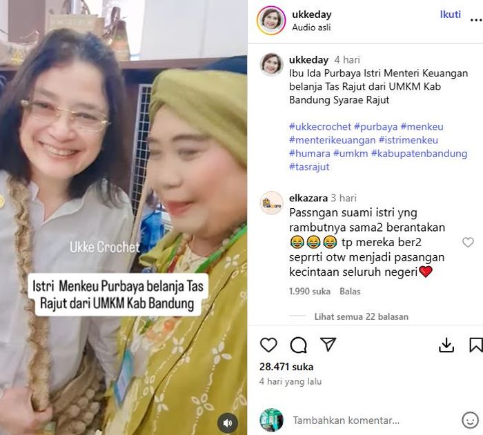 Gaya sederhana istri Menkeu Purbaya