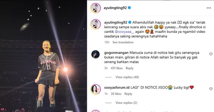 Jisoo notice Ayu Ting Ting dan sang putri