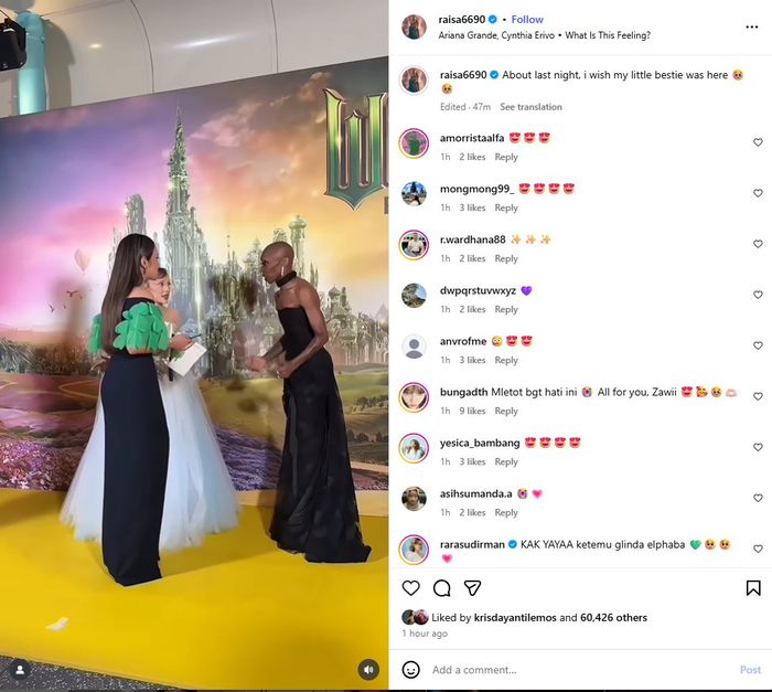 Raisa bertemu dengan Ariana Grande dan Cynthia Erivo.