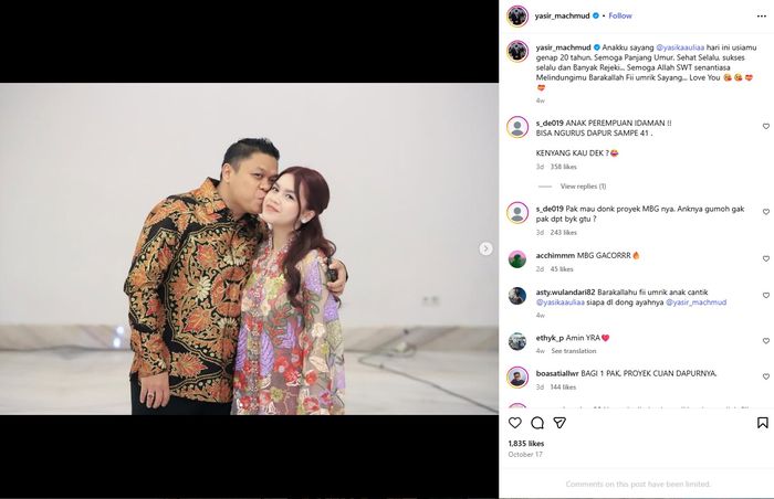 Ulang tahun Yasika Aulia ke-20.