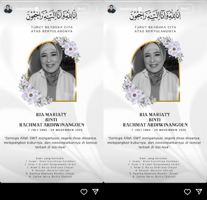 Hamish Daud langitkan doa untuk ibunda Raisa yang meninggal dunia.