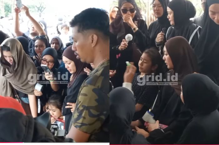 Istri Gary Iskak, Richa Novisha, menangis saat menyaksikan proses pemakaman suami tercinta di TPU Tanah Kusir, Sabtu (29/11/2025).