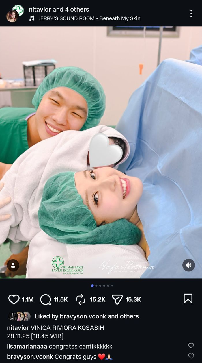 Nita Vior melahirkan anak pertama pada Jumat, 28 November 2025.