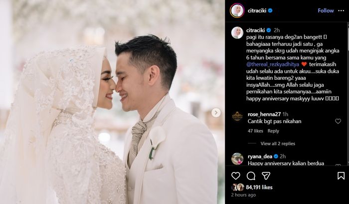 Citra Kirana dan Rezky Adhitya rayakan anniversary 6 tahun pernikahan.