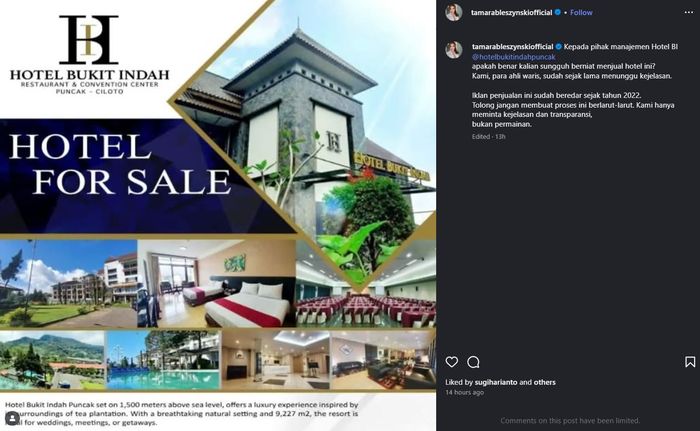 Tamara Bleszynski merasa dipermainkan manajemen hotel warisan ayahnya.