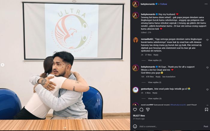 Beby Prisillia jenguk Onadio Leonardo yang tengah jalani rehabilitasi narkoba.