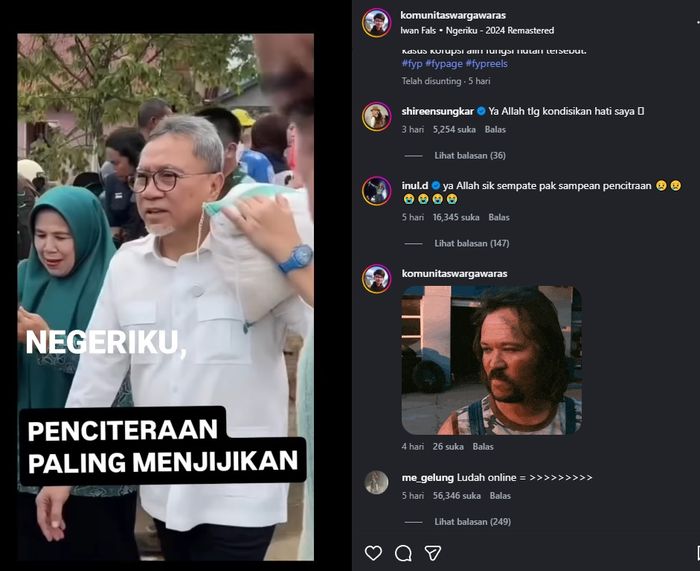 Inul Daratista dan beberapa artis ikut mengomentari aksi Zulhas panggul beras di lokasi banjir Sumatra.