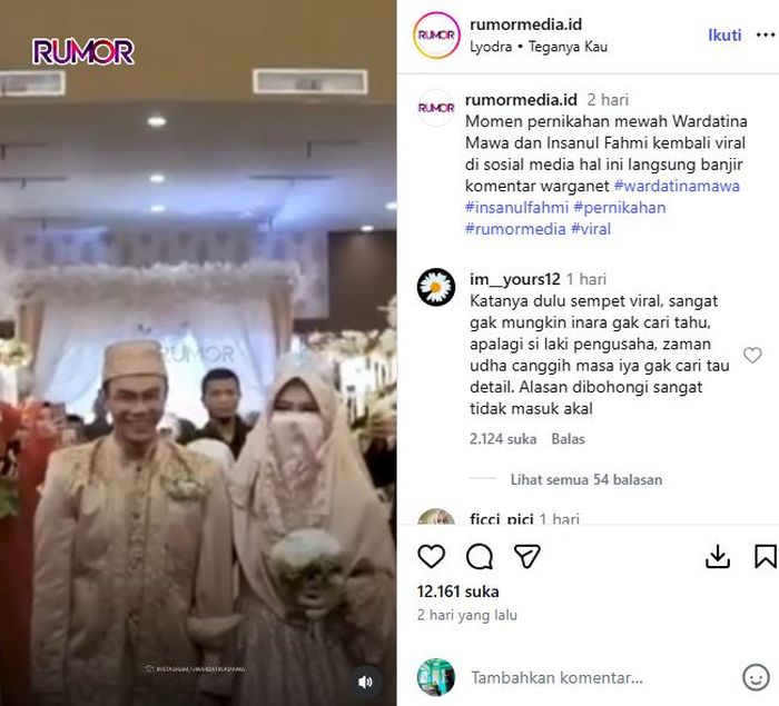 Momen pernikahan Wardatina Mawa dengan Insanul Fahmi kembali viral
