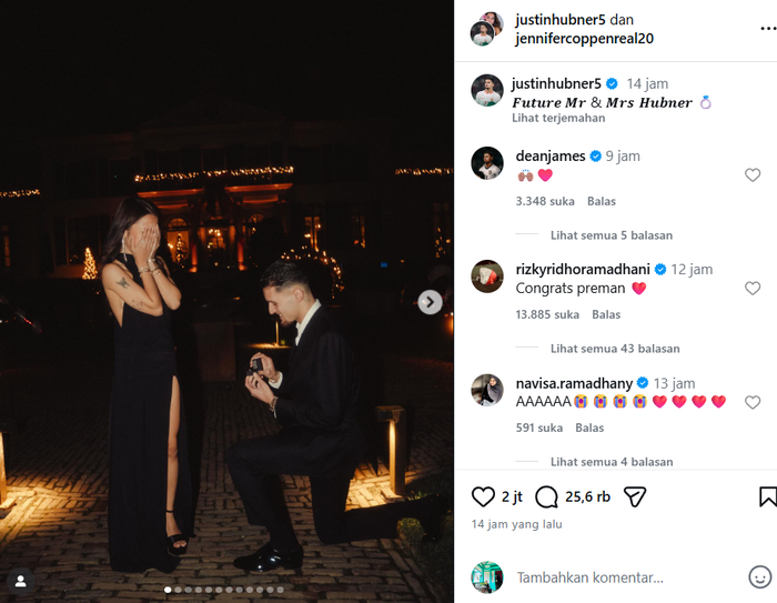 Jennifer Coppen dilamar Justin Hubner