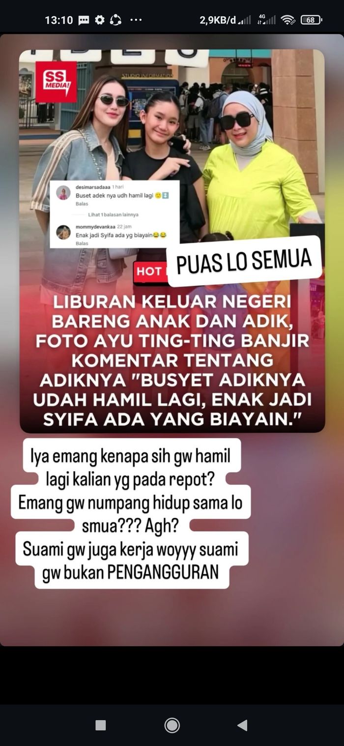Adik Ayu Ting Ting, Assyifa Nuraini alias Syifa ngamuk di Instagram. 