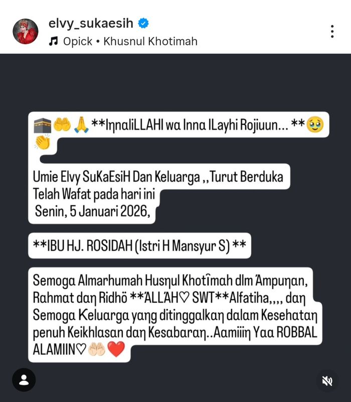 Unggahan Elvy Sukaesih perihal kepergian istri Mansyur S.